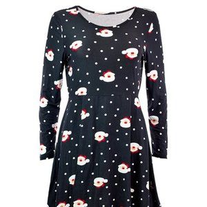 NWT Santa Black & White Polka-Dot Santa Long-Sleeve A-Line Dress - L